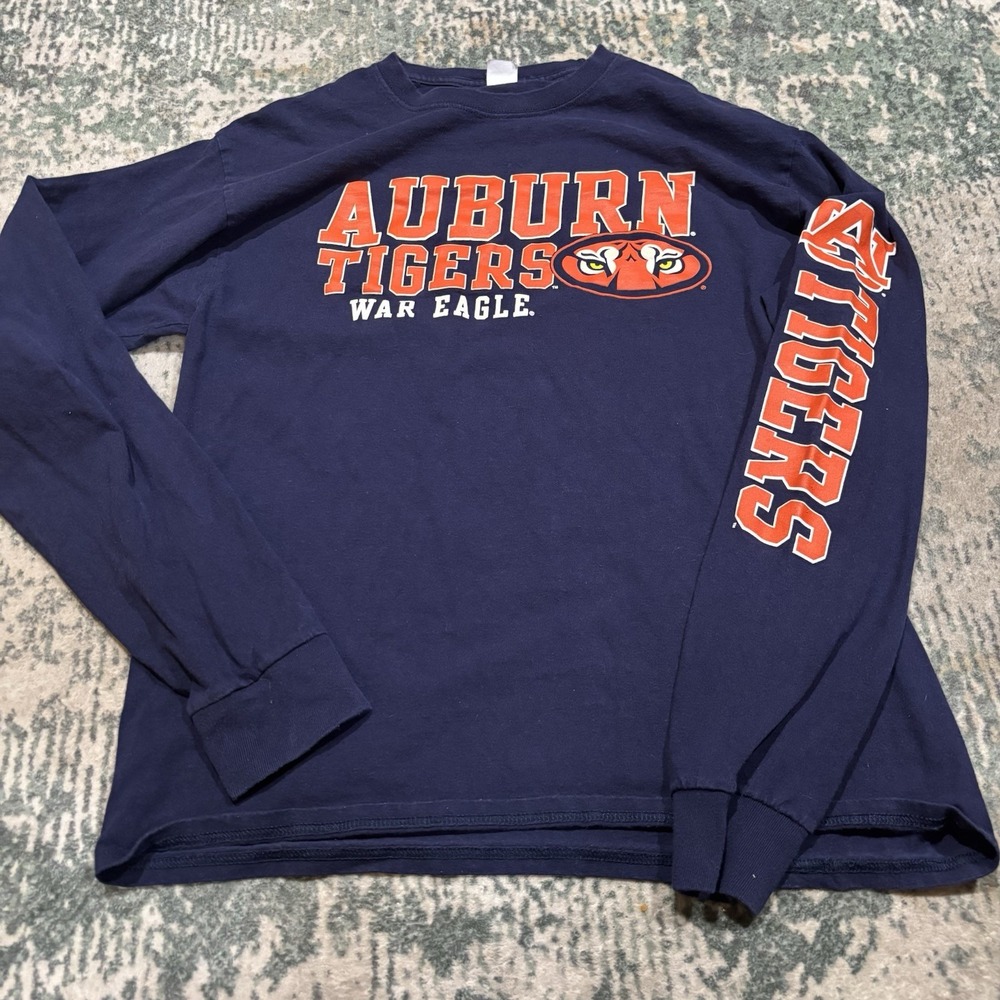 Y2K Auburn Tigers Long Sleeve Tshirt Youth Large Hanes Blue